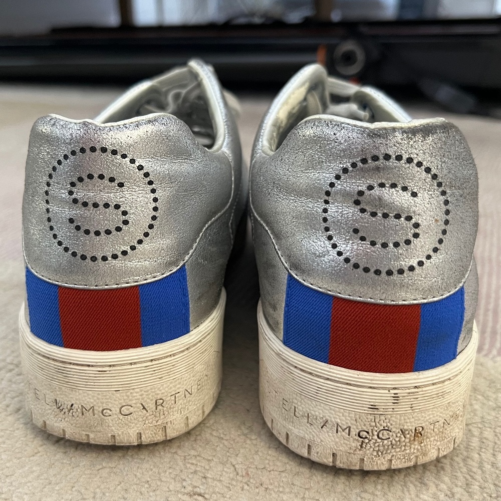 Stella McCartney` Vegan Lace Up Low-Top Sneakers Silver Trainers Shoes Size 40